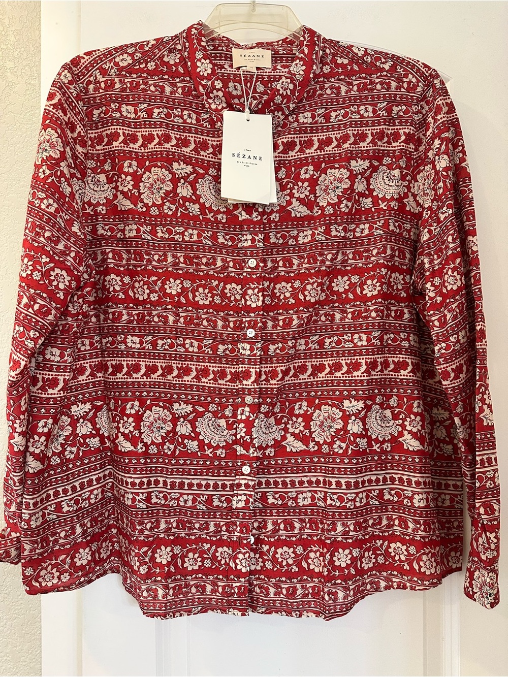 Sezane Red and White Printed Button-Down Shirt - Picture 4 of 4